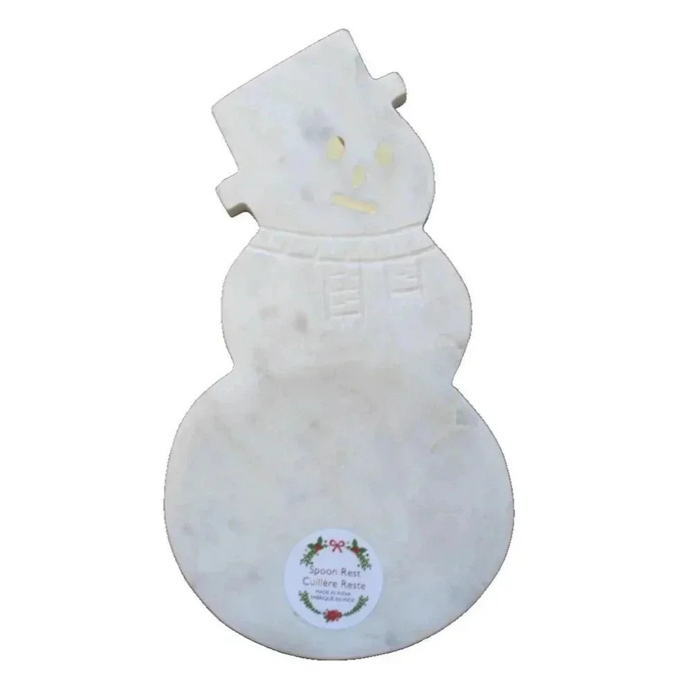 New White / Gold Marble Snowman Christmas Holiday Heavy Kitchen Spoon Rest